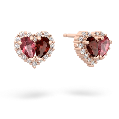 tourmaline-garnet halo-heart earrings