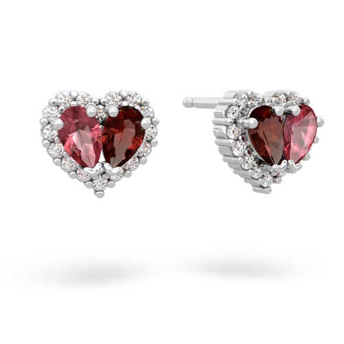 tourmaline-garnet halo-heart earrings