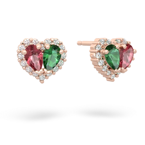 tourmaline-lab emerald halo-heart earrings