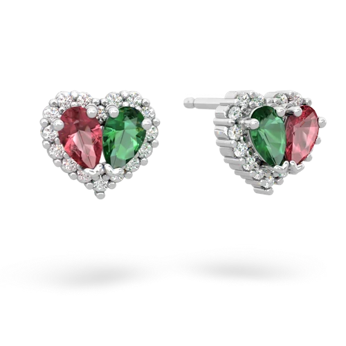 tourmaline-lab emerald halo-heart earrings