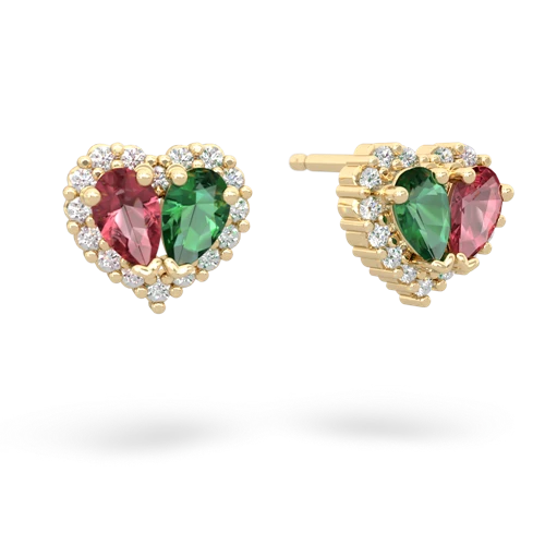 tourmaline-lab emerald halo-heart earrings