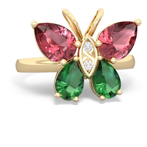 tourmaline-lab emerald butterfly ring