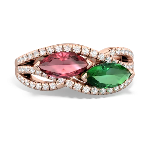 tourmaline-lab emerald double heart ring