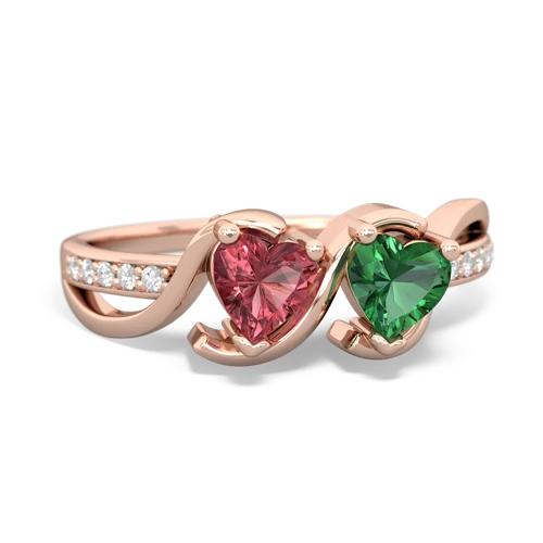 tourmaline-lab emerald double heart ring