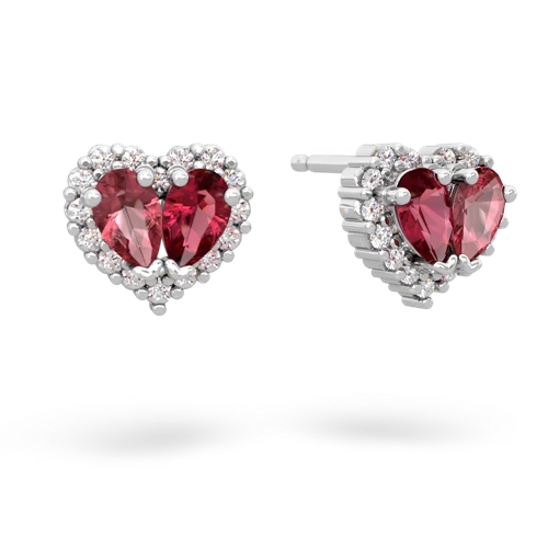 tourmaline-lab ruby halo-heart earrings