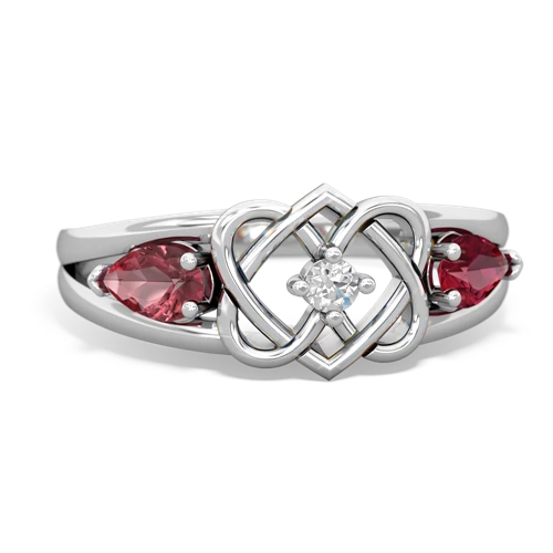 tourmaline-lab ruby double heart ring