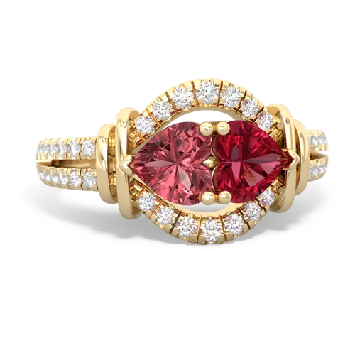 tourmaline-lab ruby pave keepsake ring