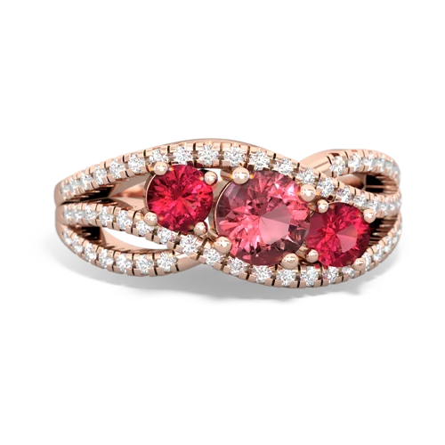 tourmaline-lab ruby three stone pave ring