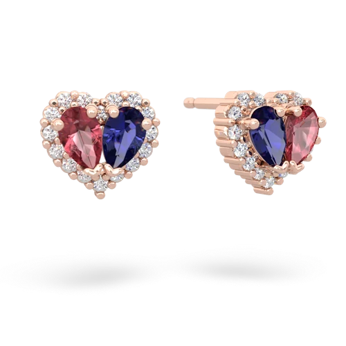tourmaline-lab sapphire halo-heart earrings