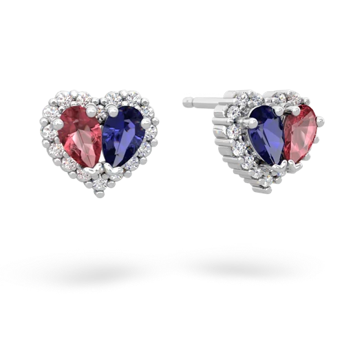 tourmaline-lab sapphire halo-heart earrings