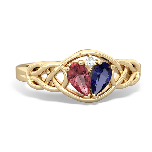 tourmaline-lab sapphire celtic knot ring