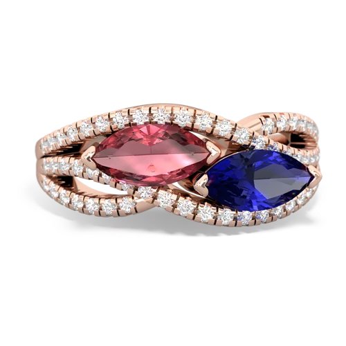 tourmaline-lab sapphire double heart ring