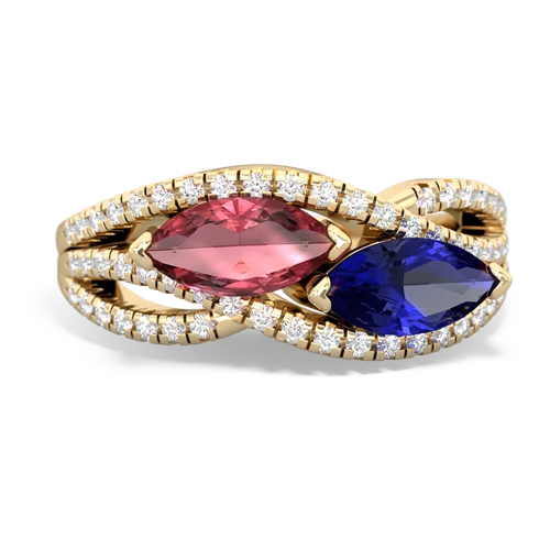 tourmaline-lab sapphire double heart ring