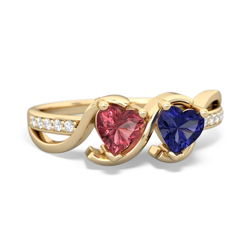 tourmaline-lab sapphire double heart ring