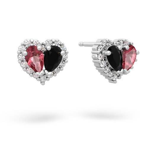 tourmaline-onyx halo-heart earrings