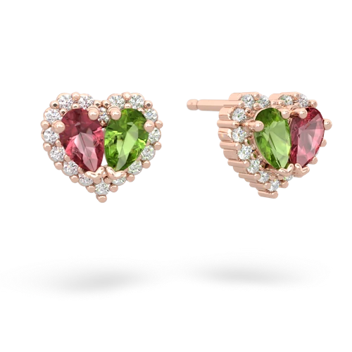 tourmaline-peridot halo-heart earrings