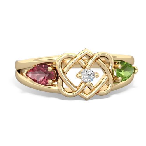 tourmaline-peridot double heart ring