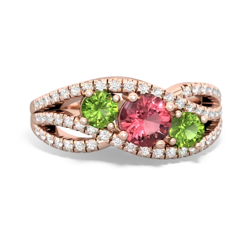 tourmaline-peridot three stone pave ring