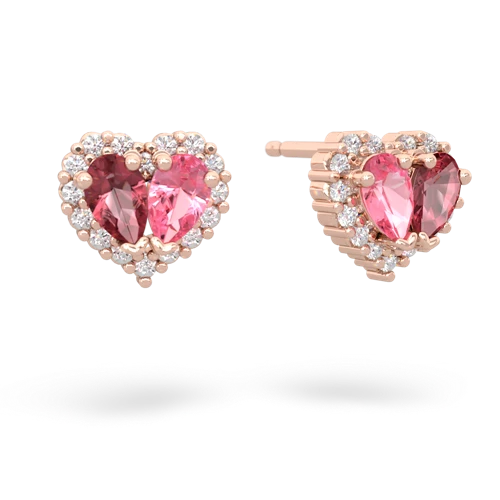 tourmaline-pink sapphire halo-heart earrings