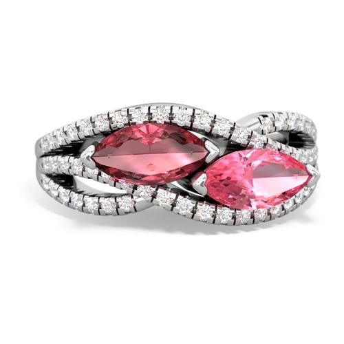 tourmaline-pink sapphire double heart ring