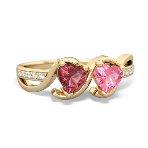 tourmaline-pink sapphire double heart ring