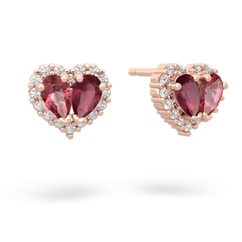 tourmaline-ruby halo-heart earrings