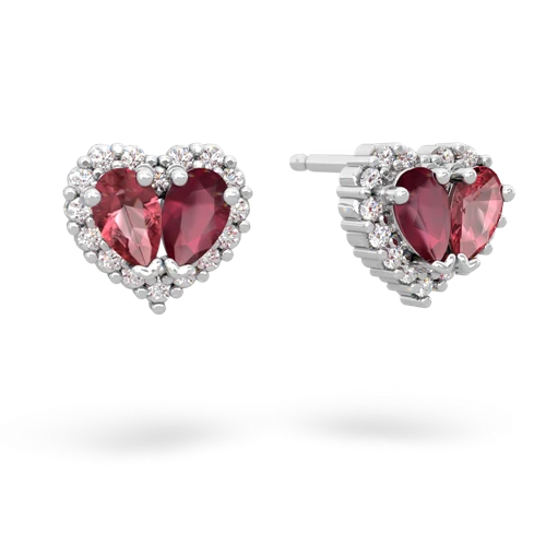 tourmaline-ruby halo-heart earrings