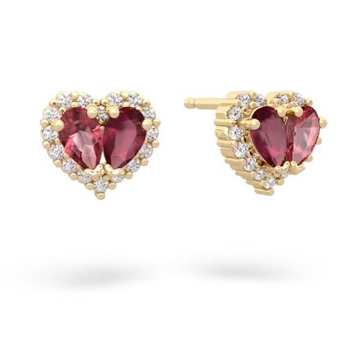 tourmaline-ruby halo-heart earrings