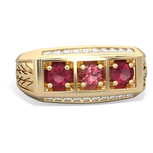 tourmaline-ruby three stone ring