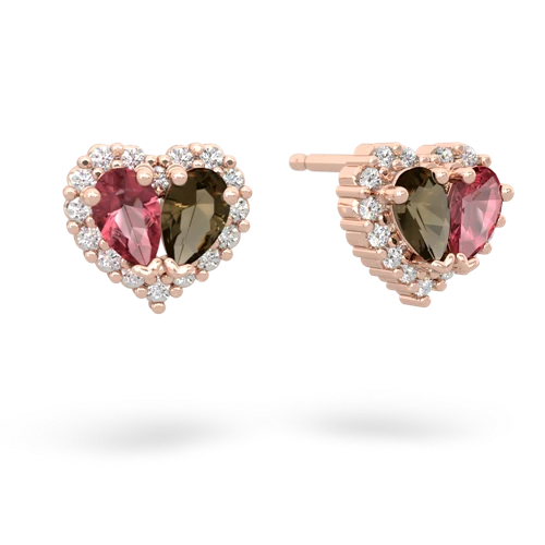 tourmaline-smoky quartz halo-heart earrings