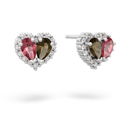 tourmaline-smoky quartz halo-heart earrings