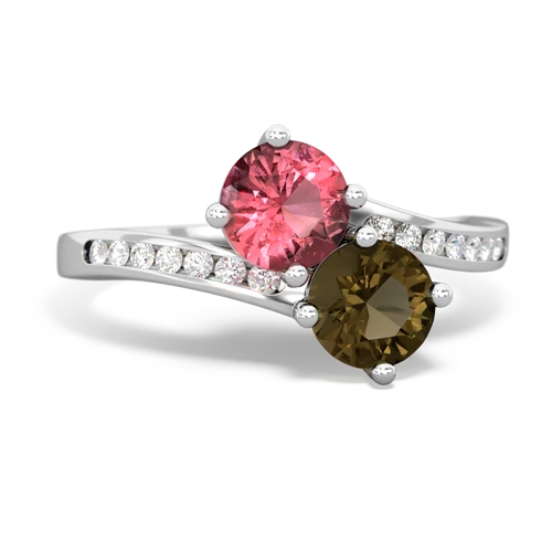 tourmaline-smoky quartz two stone channel ring