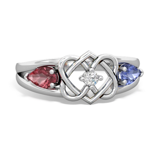 tourmaline-tanzanite double heart ring