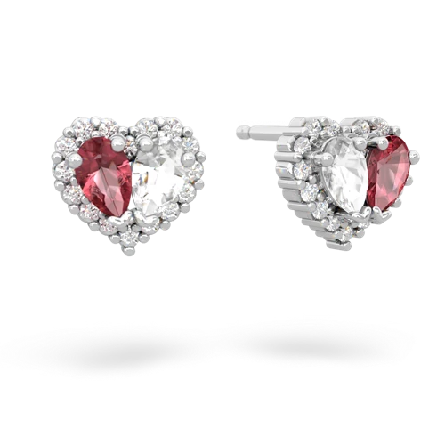 tourmaline-white topaz halo-heart earrings