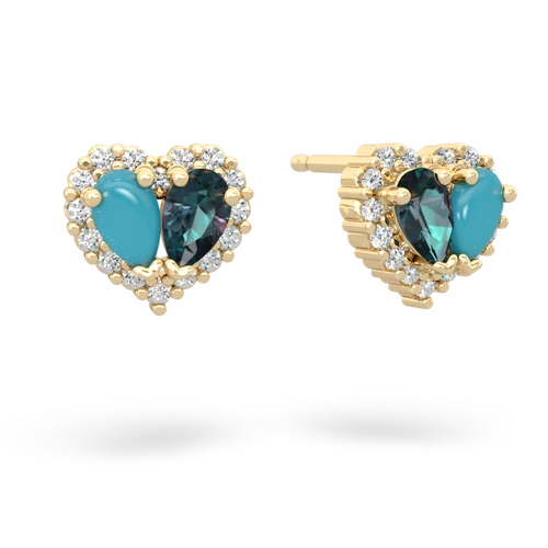 turquoise-alexandrite halo-heart earrings