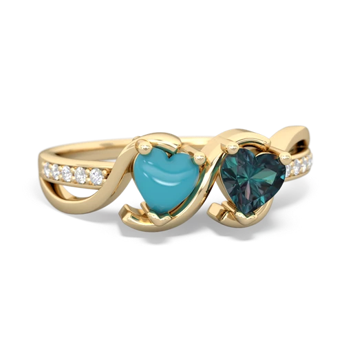 turquoise-alexandrite double heart ring