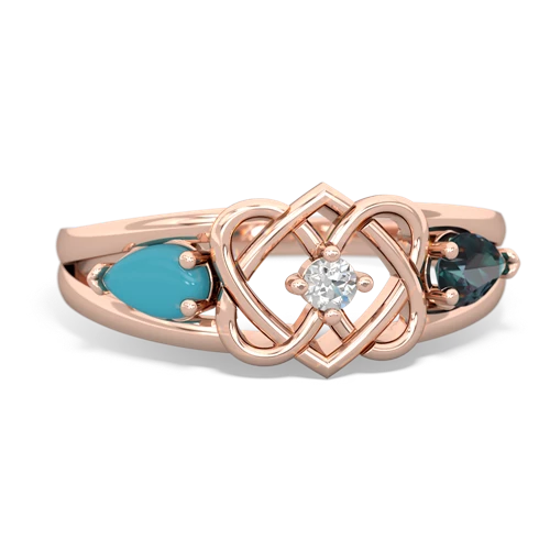 turquoise-alexandrite double heart ring