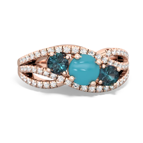 turquoise-alexandrite three stone pave ring