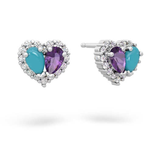 turquoise-amethyst halo-heart earrings
