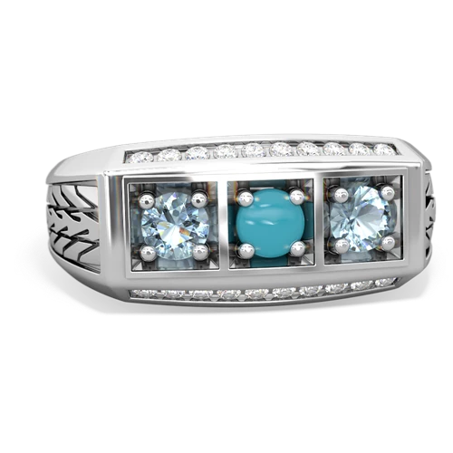 turquoise-aquamarine three stone ring