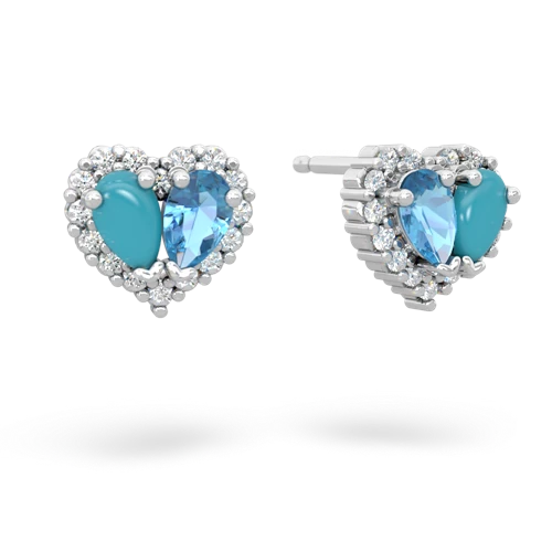 turquoise-blue topaz halo-heart earrings