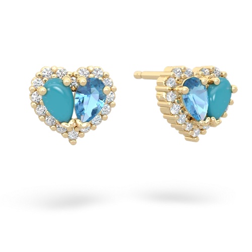 turquoise-blue topaz halo-heart earrings