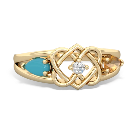 turquoise-citrine double heart ring