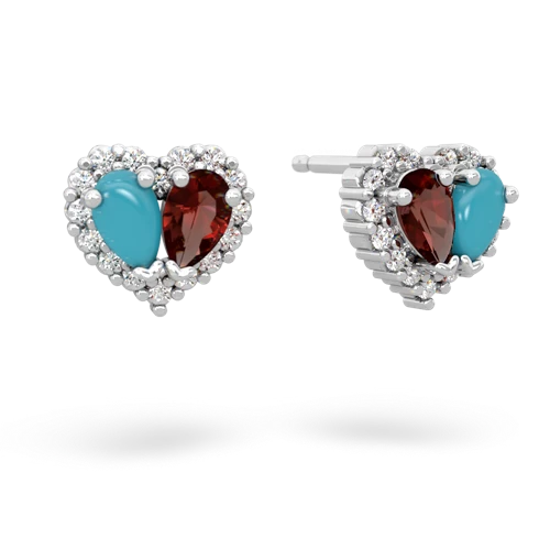 turquoise-garnet halo-heart earrings