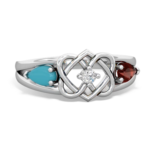 turquoise-garnet double heart ring