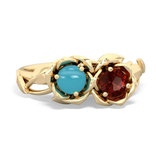 turquoise-garnet roses ring