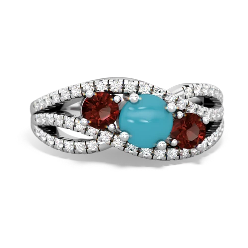 turquoise-garnet three stone pave ring