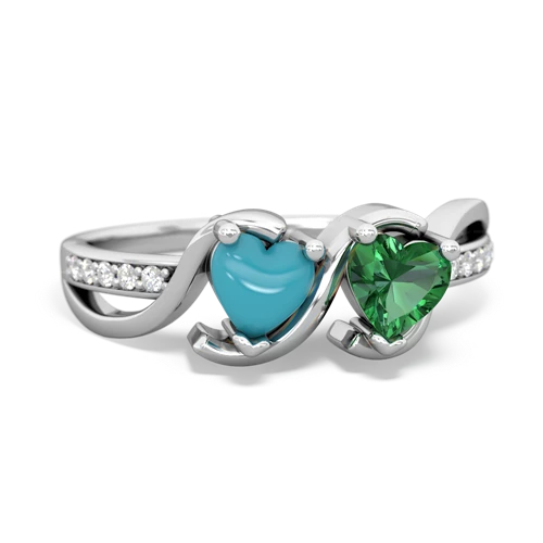 turquoise-lab emerald double heart ring