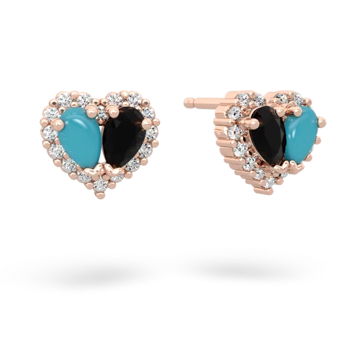 turquoise-onyx halo-heart earrings