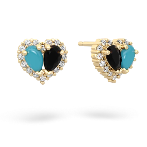 turquoise-onyx halo-heart earrings